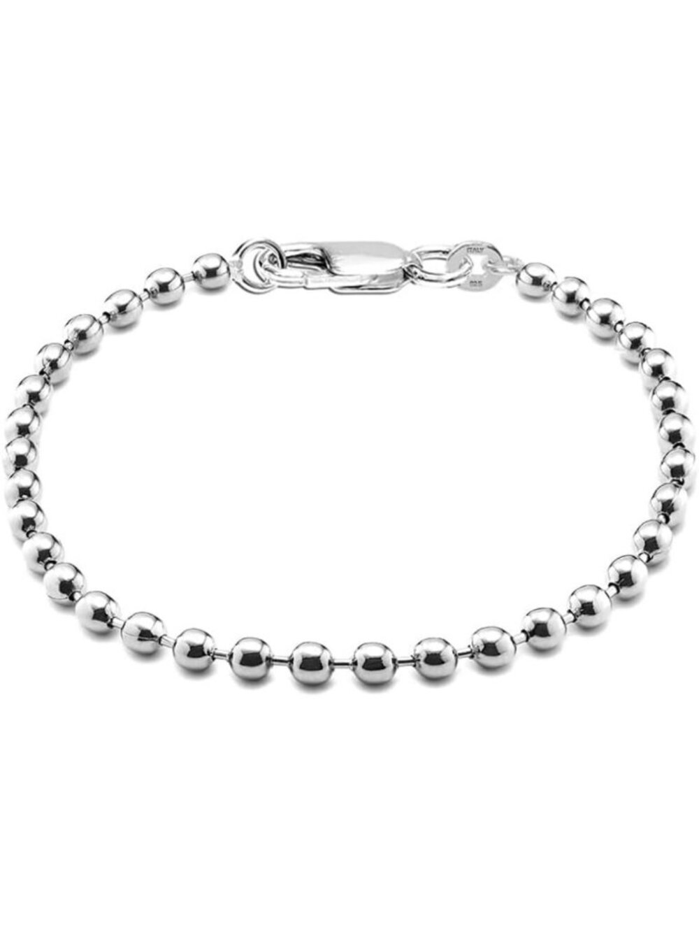 Handmade 925 Sterling Silver Round Bead Ball Chain Bracelet for Women, 6.5-8